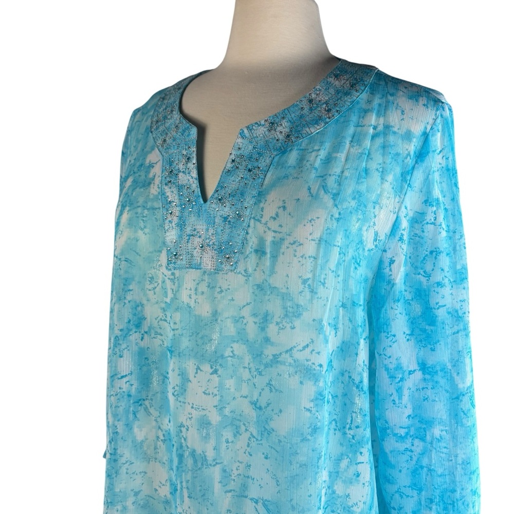 Decorated Originals Blue Tunic Top Cover Up Dressy Bling Cruise Blouse Size 3X